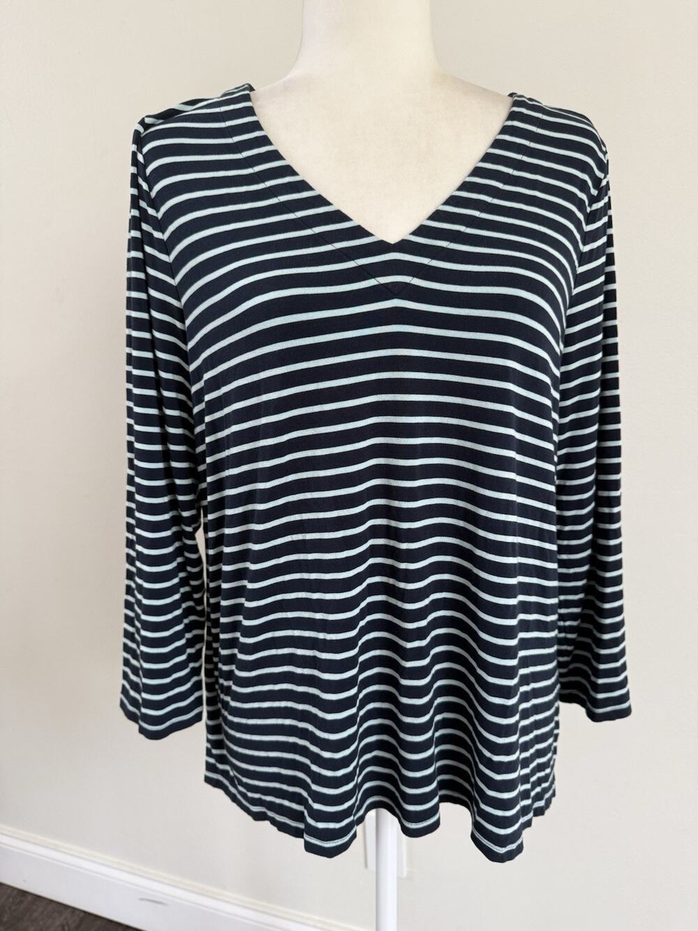 J. Jill Wearever Collection Striped 3/4 Sleeve Knit Stretch Viscose Top M